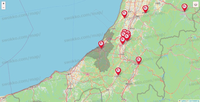 新潟県のココカラファインの店舗地図