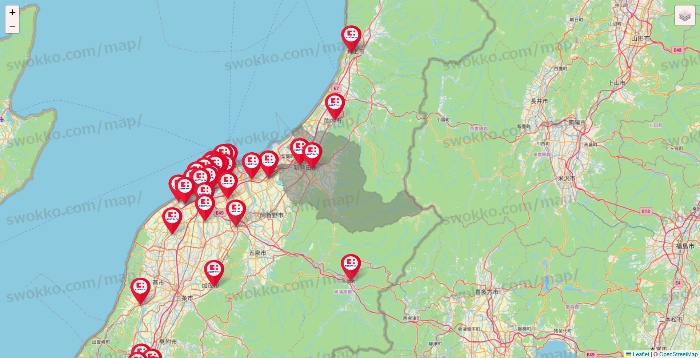 新潟県のココカラファインの店舗地図