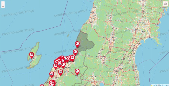 新潟県のココカラファインの店舗地図