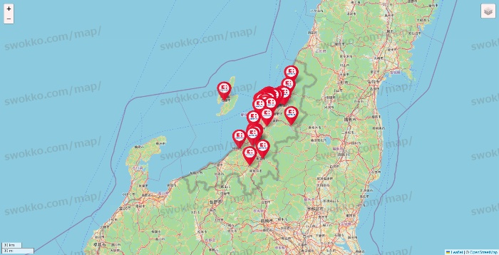 新潟県のココカラファインの店舗地図