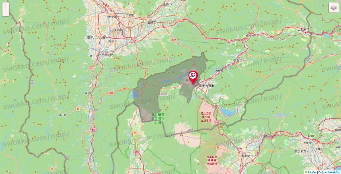 山梨県のココカラファインの店舗地図