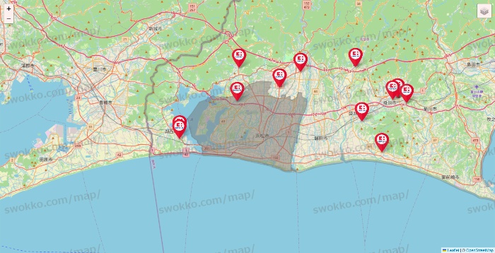 静岡県のココカラファインの店舗地図