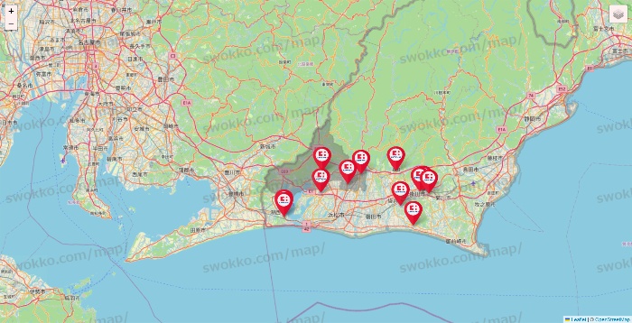 静岡県のココカラファインの店舗地図