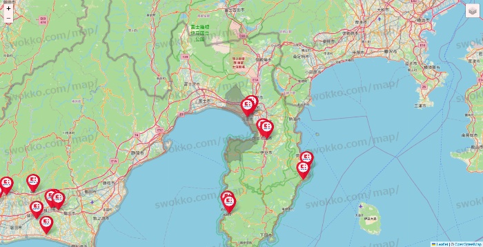 静岡県のココカラファインの店舗地図