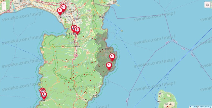 静岡県のココカラファインの店舗地図