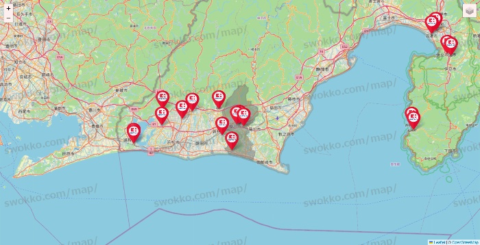 静岡県のココカラファインの店舗地図