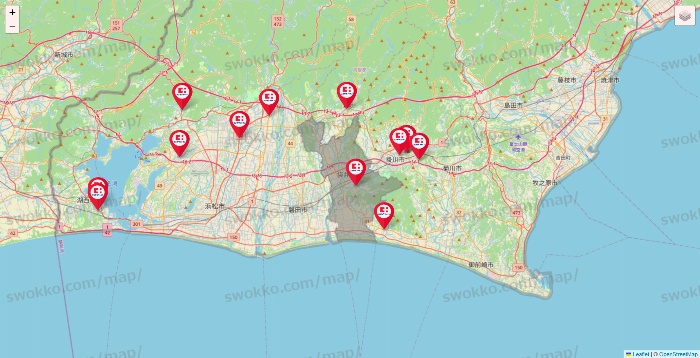 静岡県のココカラファインの店舗地図