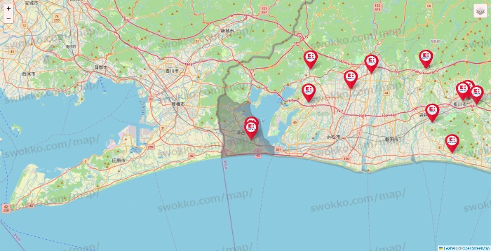 静岡県のココカラファインの店舗地図