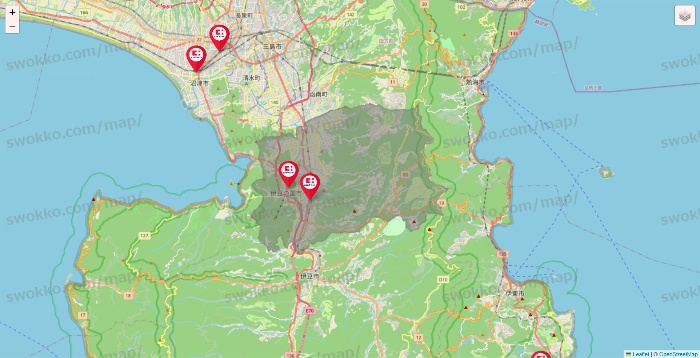 静岡県のココカラファインの店舗地図