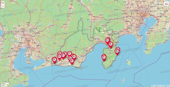 静岡県のココカラファインの店舗地図