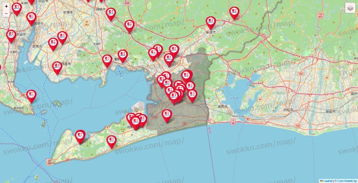 愛知県のココカラファインの店舗地図