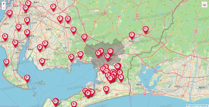 愛知県のココカラファインの店舗地図