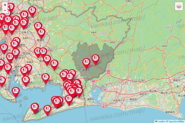 愛知県のココカラファインの店舗地図