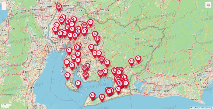 愛知県のココカラファインの店舗地図