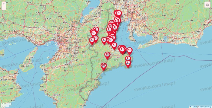 三重県のココカラファインの店舗地図