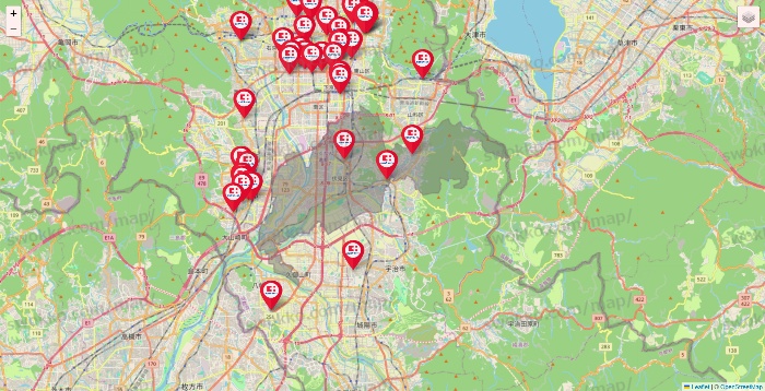 京都府のココカラファインの店舗地図