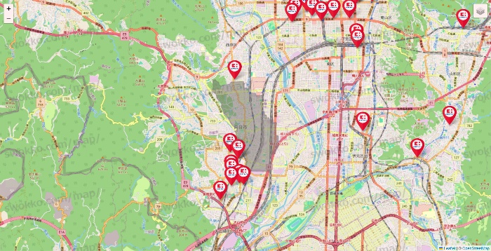 京都府のココカラファインの店舗地図