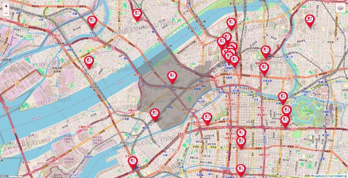 大阪府のココカラファインの店舗地図