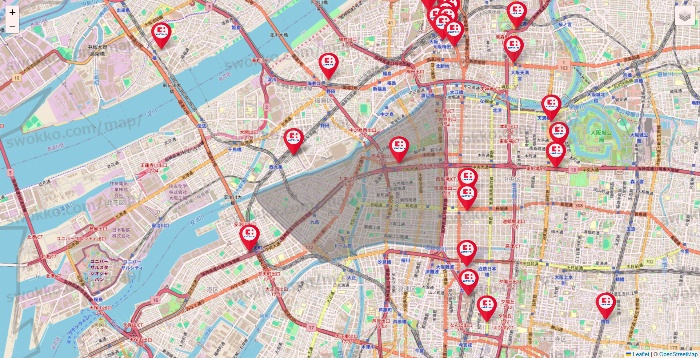大阪府のココカラファインの店舗地図