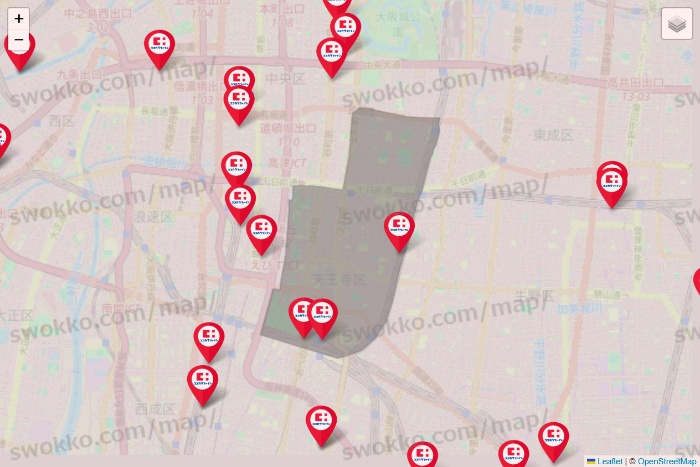 大阪府のココカラファインの店舗地図
