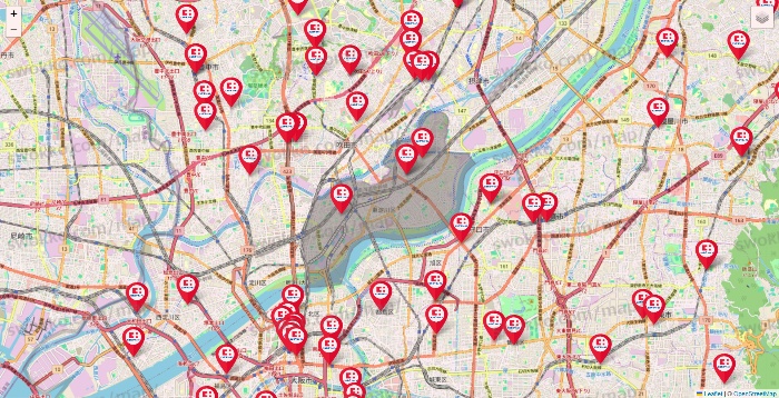 大阪府のココカラファインの店舗地図