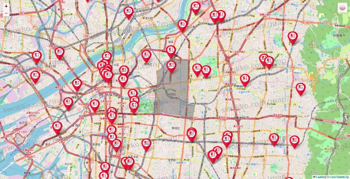大阪府のココカラファインの店舗地図