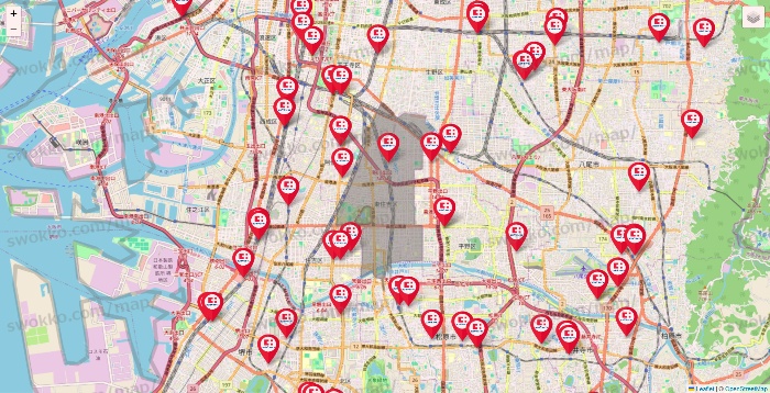 大阪府のココカラファインの店舗地図