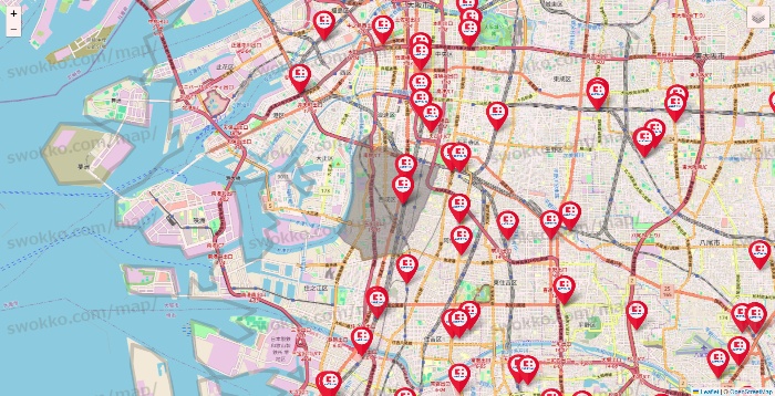 大阪府のココカラファインの店舗地図