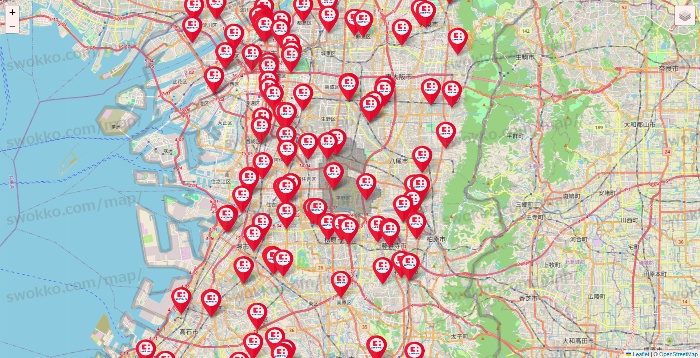 大阪府のココカラファインの店舗地図