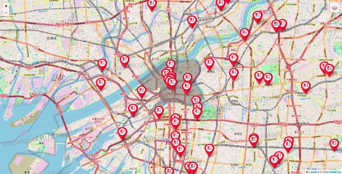 大阪府のココカラファインの店舗地図