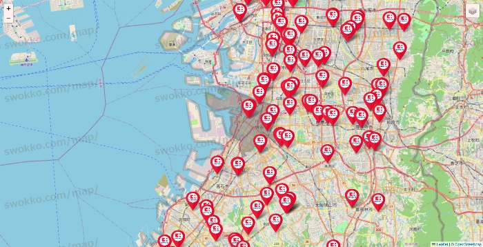 大阪府のココカラファインの店舗地図
