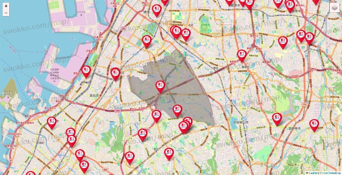 大阪府のココカラファインの店舗地図
