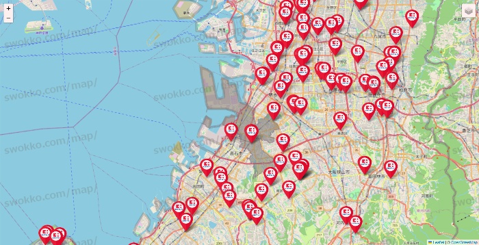 大阪府のココカラファインの店舗地図