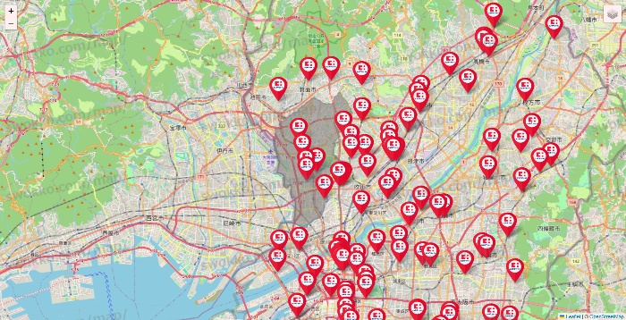 大阪府のココカラファインの店舗地図