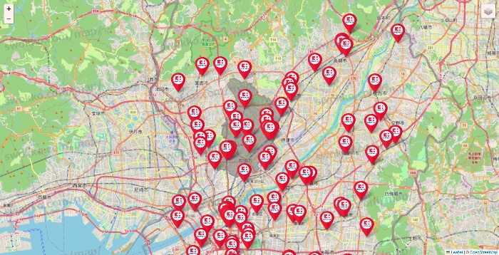 大阪府のココカラファインの店舗地図