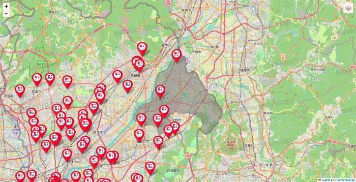 大阪府のココカラファインの店舗地図