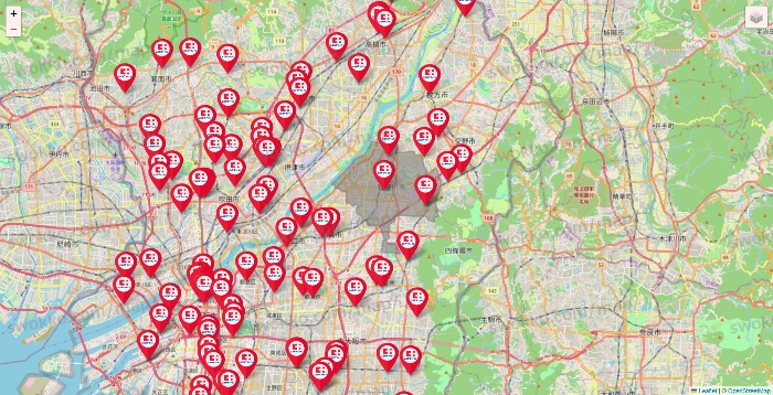 大阪府のココカラファインの店舗地図