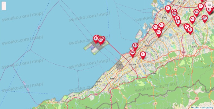 大阪府のココカラファインの店舗地図