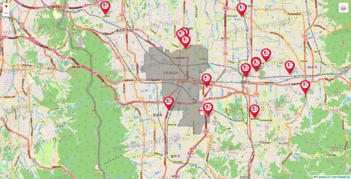 奈良県のココカラファインの店舗地図