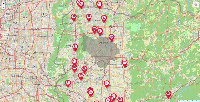 奈良県のココカラファインの店舗地図