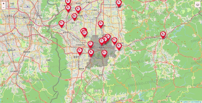 奈良県のココカラファインの店舗地図
