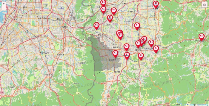 奈良県のココカラファインの店舗地図