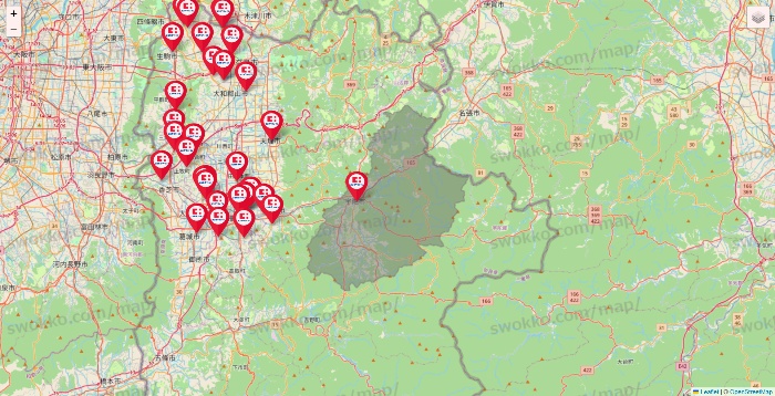 奈良県のココカラファインの店舗地図