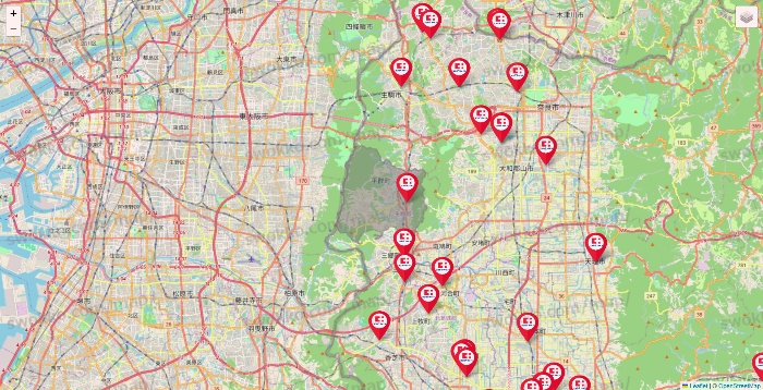 奈良県のココカラファインの店舗地図