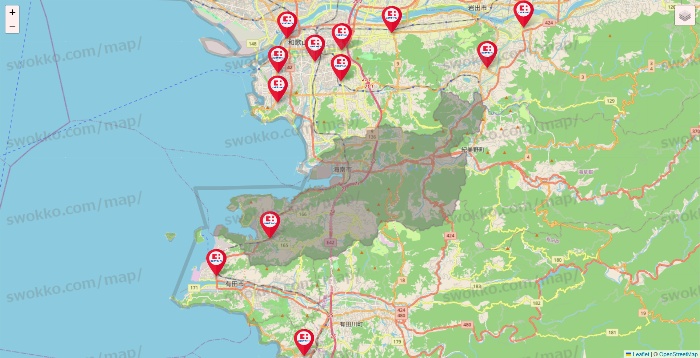 和歌山県のココカラファインの店舗地図