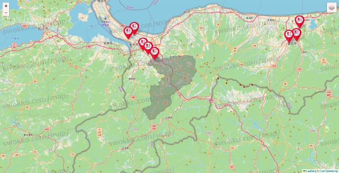 鳥取県のココカラファインの店舗地図