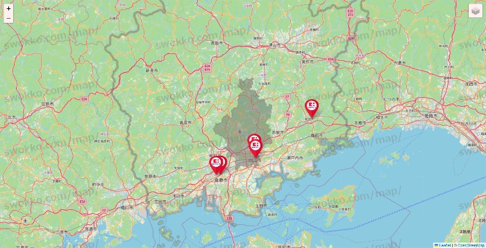 岡山県のココカラファインの店舗地図