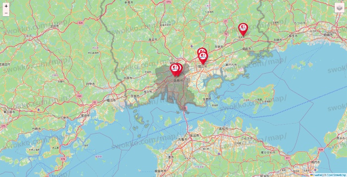 岡山県のココカラファインの店舗地図