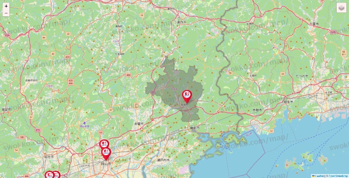 岡山県のココカラファインの店舗地図
