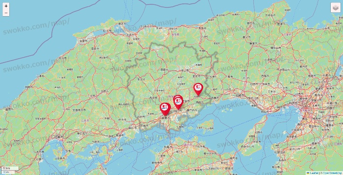 岡山県のココカラファインの店舗地図